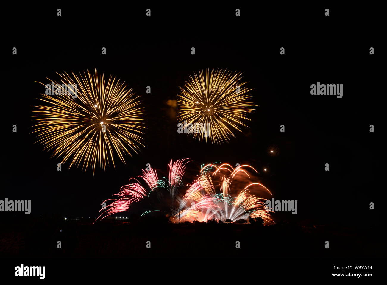 Fireworks display in Luqa, Malta, to celebrate the feast of St Andrew Stock Photo