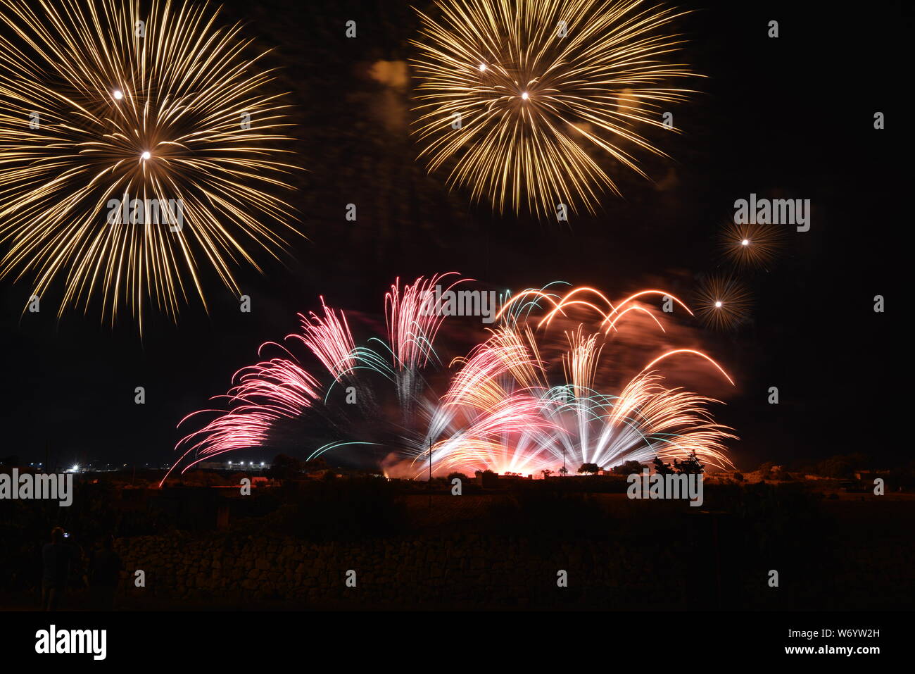 Fireworks display in Luqa, Malta, to celebrate the feast of St Andrew Stock Photo
