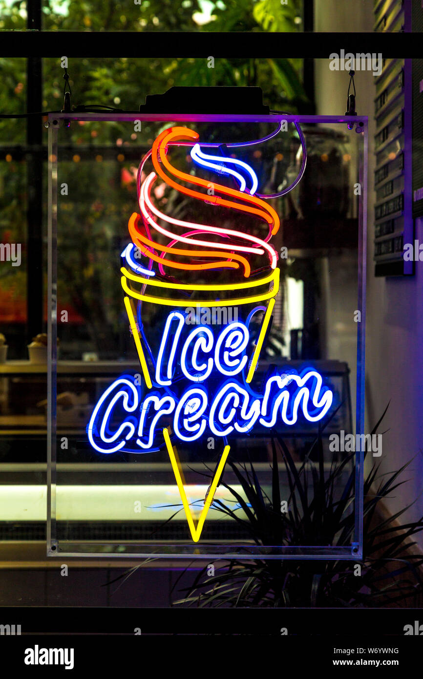 Ice cream neon sign (Hackney Gelato, Mare Street Market, London, UK) Stock Photo