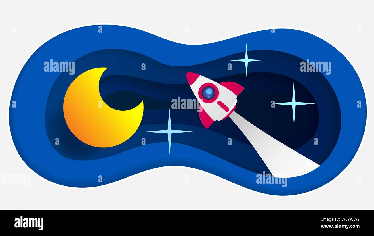 Paper Rocket Paper Art With White Tone Background Vector Illustration