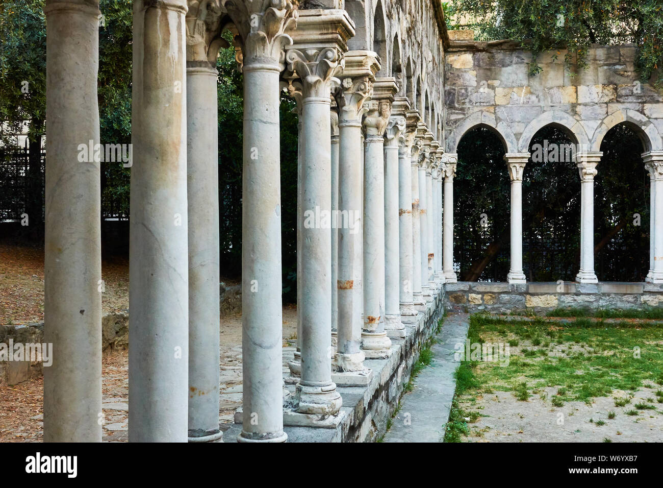 Columns of Chiostro di Sant'Andrea monastery in Genoa (Genova), Italy Stock Photo