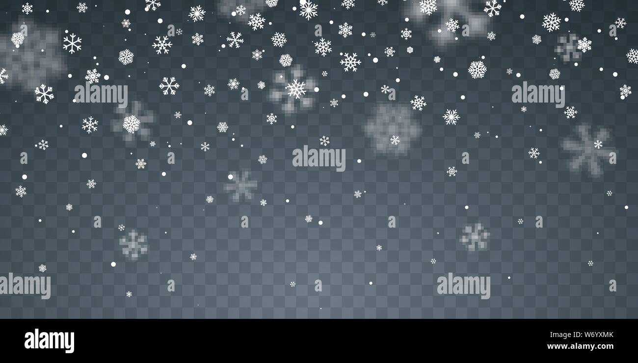 Christmas snow. Falling snowflakes on blue background. Snowfall. Vector ...