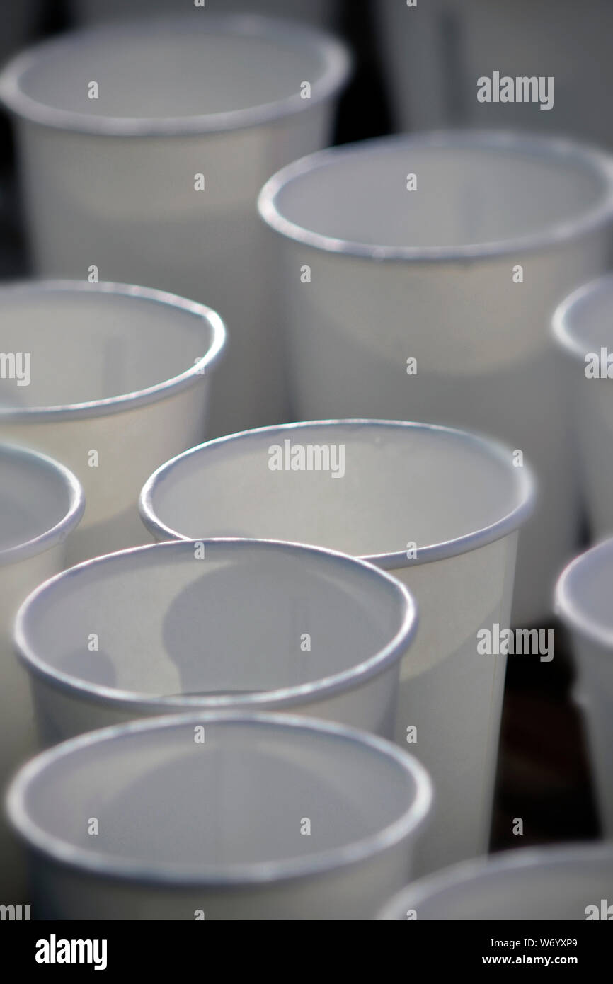 empty polystyrene drinking cups Stock Photo