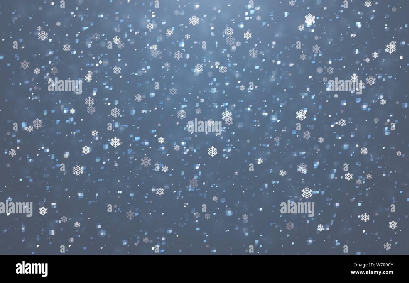 Christmas snow. Falling snowflakes on blue background. Snowfall. Vector ...