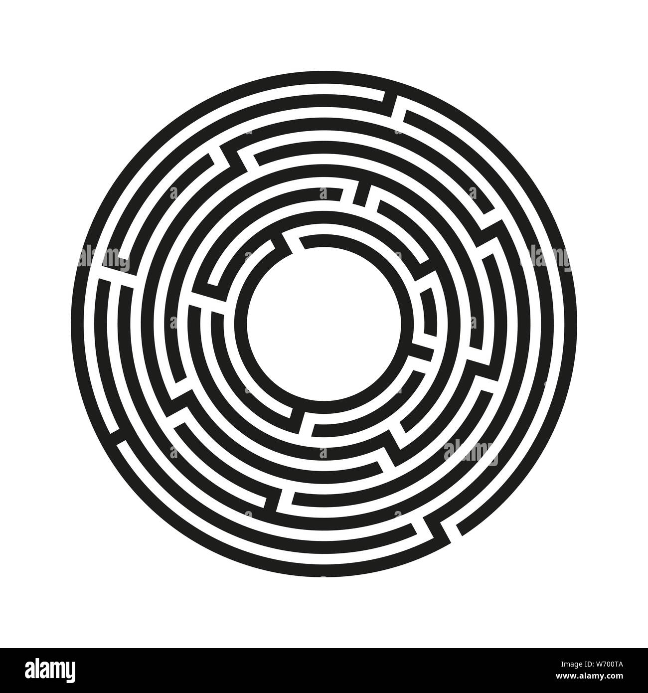 Circle Maze. Labyrinth with Entry and Exit. Find the Way Out Concept. Vector Illustration. eps10 Stock Vector
