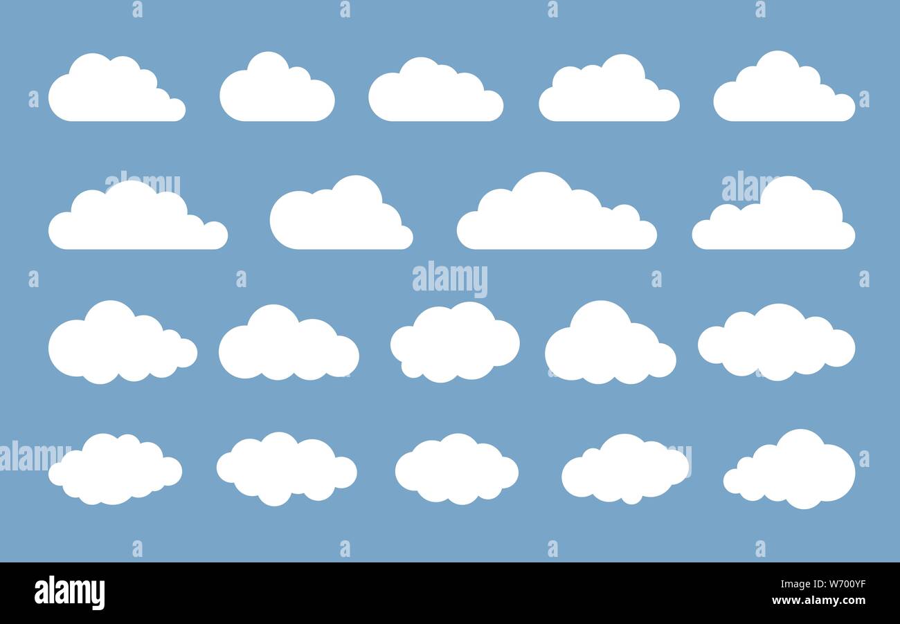 Cloud. Abstract white cloudy set isolated on blue background. Vector ...