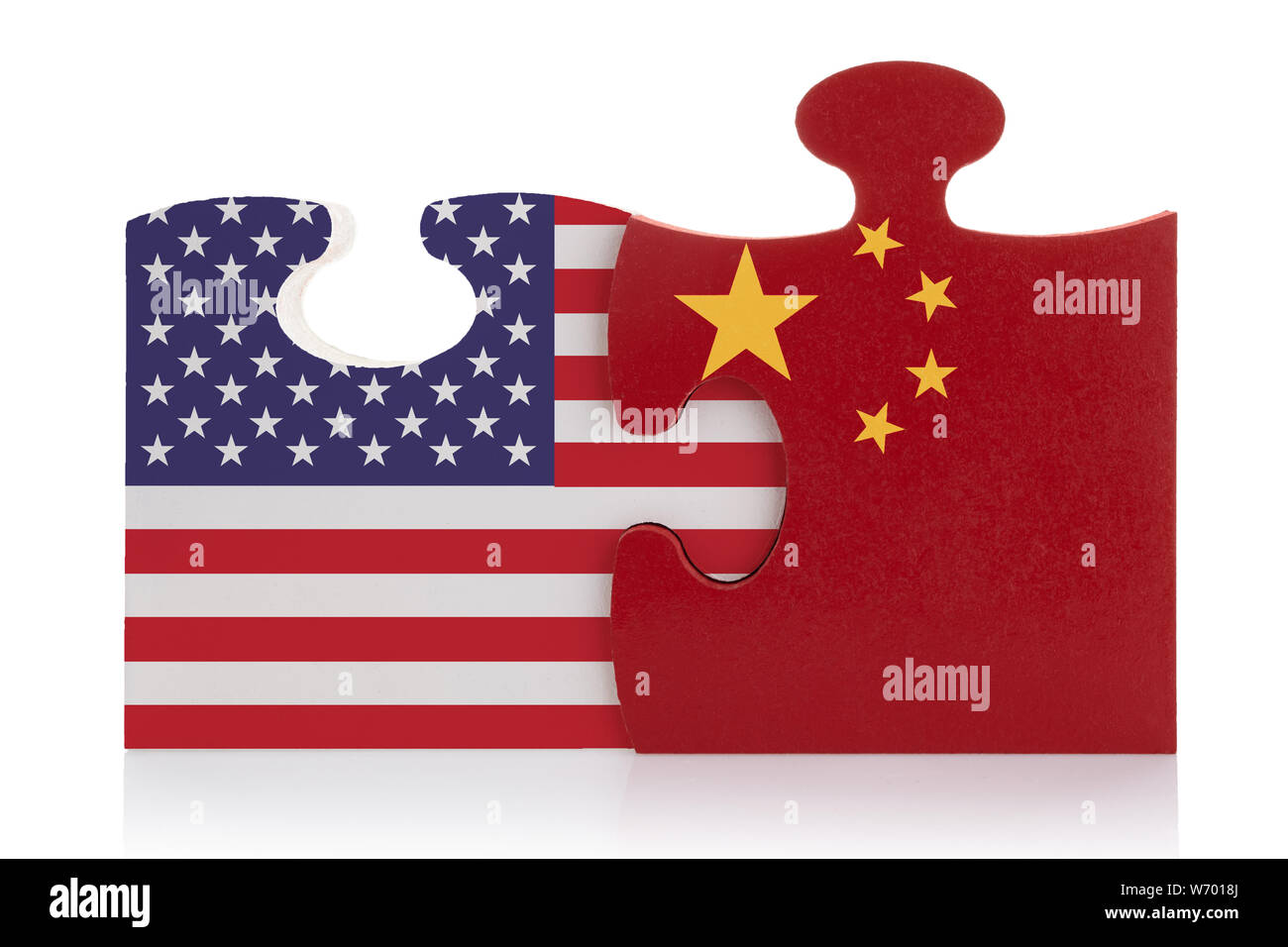 Puzzle pieces with the flags of China and the USA. Trade war concept. Stock Photo