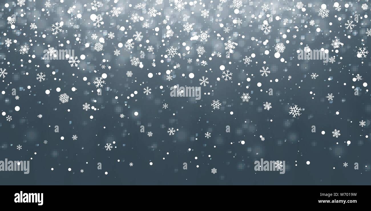 Christmas snow. Falling snowflakes on blue background. Snowfall. Vector ...