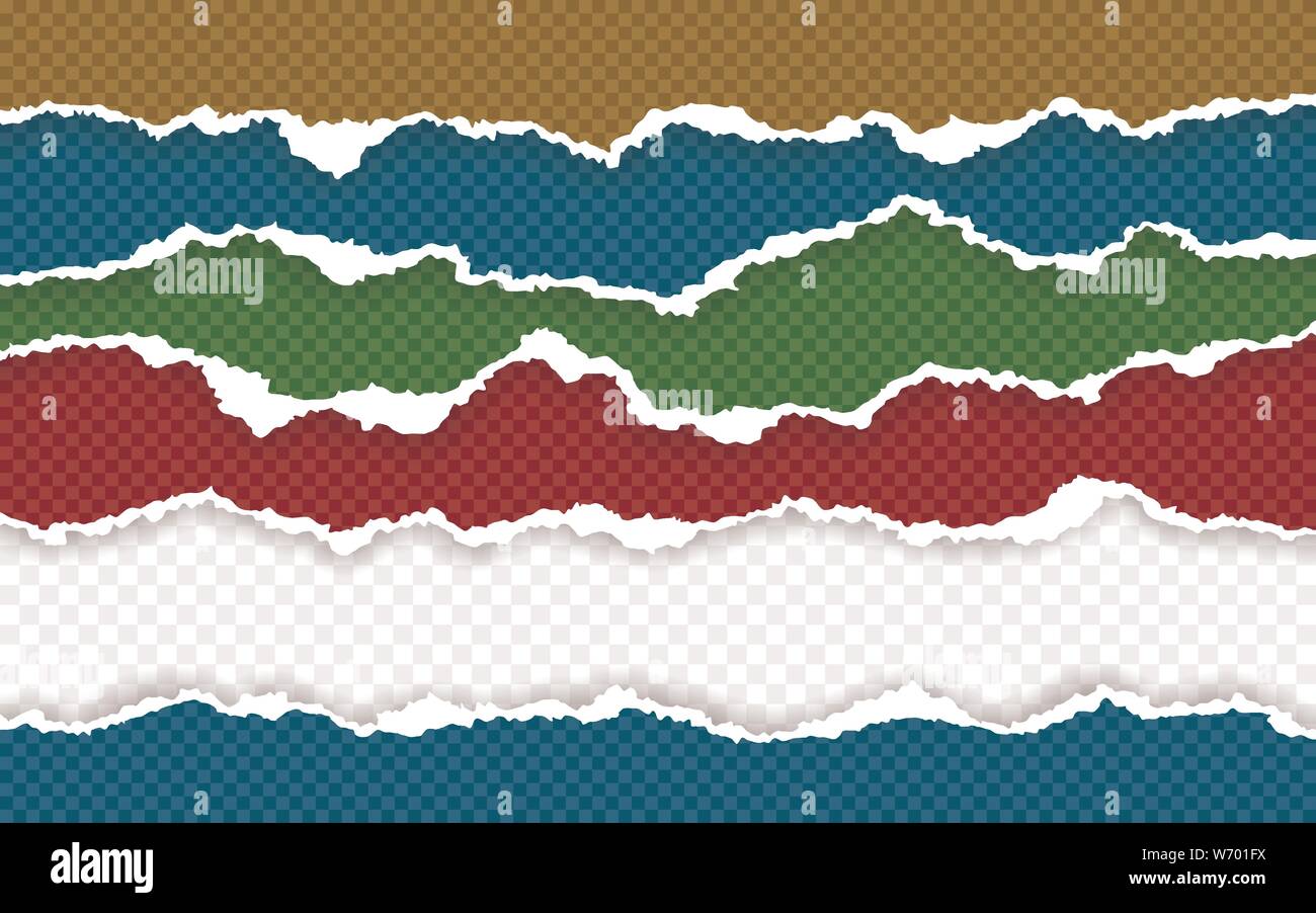 Horizontal torn paper edge. Ripped squared horizontal paper strips ...