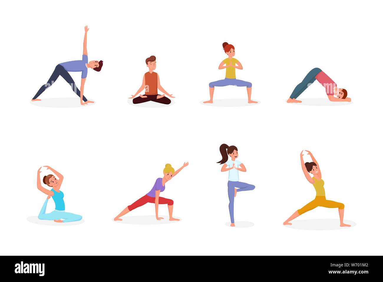 People doing yoga vector illustration set. People in yoga poses, men and  women holding asana and exercising cartoon characters. Gymnastics, sports  training, meditation isolated on white background Stock Vector Image & Art -
