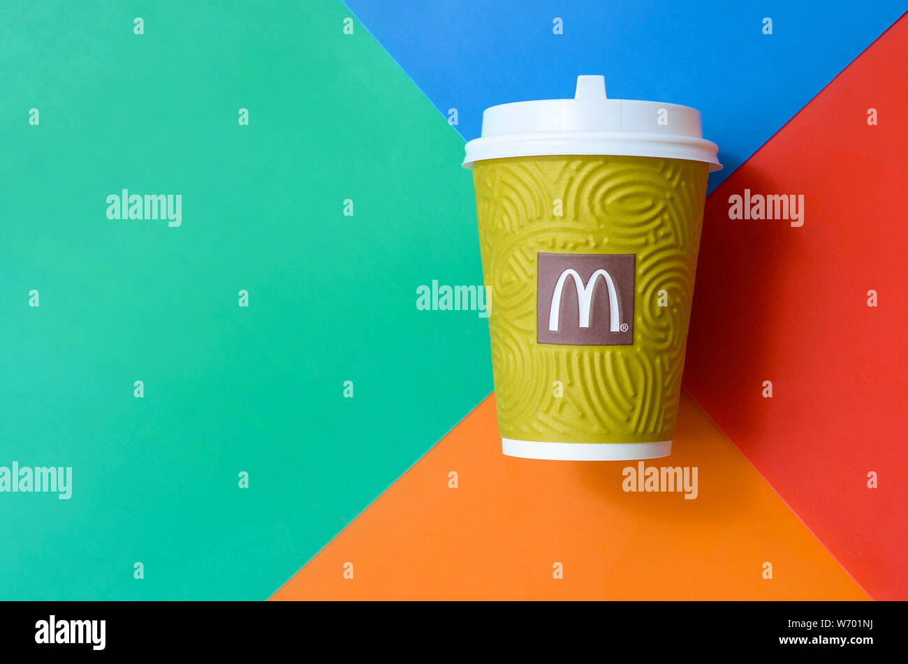 KHARKIV, UKRAINE - AUGUST 1, 2019: McDonald's paper disposable coffee ...
