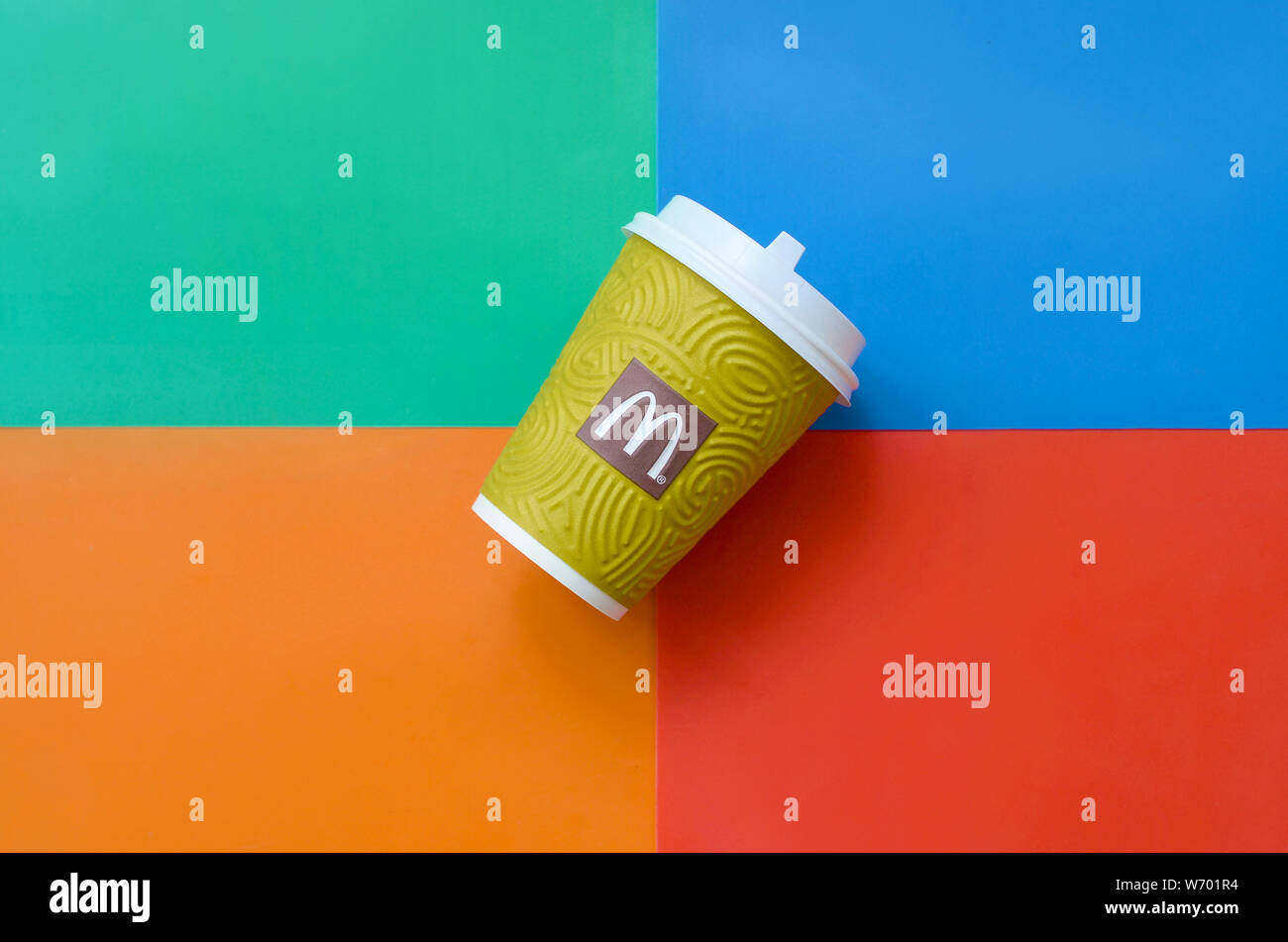 KHARKIV, UKRAINE - AUGUST 1, 2019: McDonald's paper disposable coffee ...