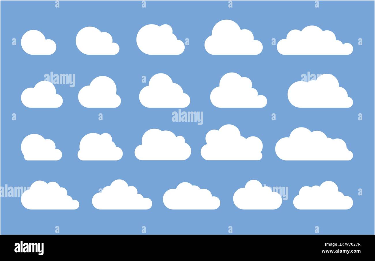 Cloud. Abstract white cloudy set isolated on blue background. Vector ...