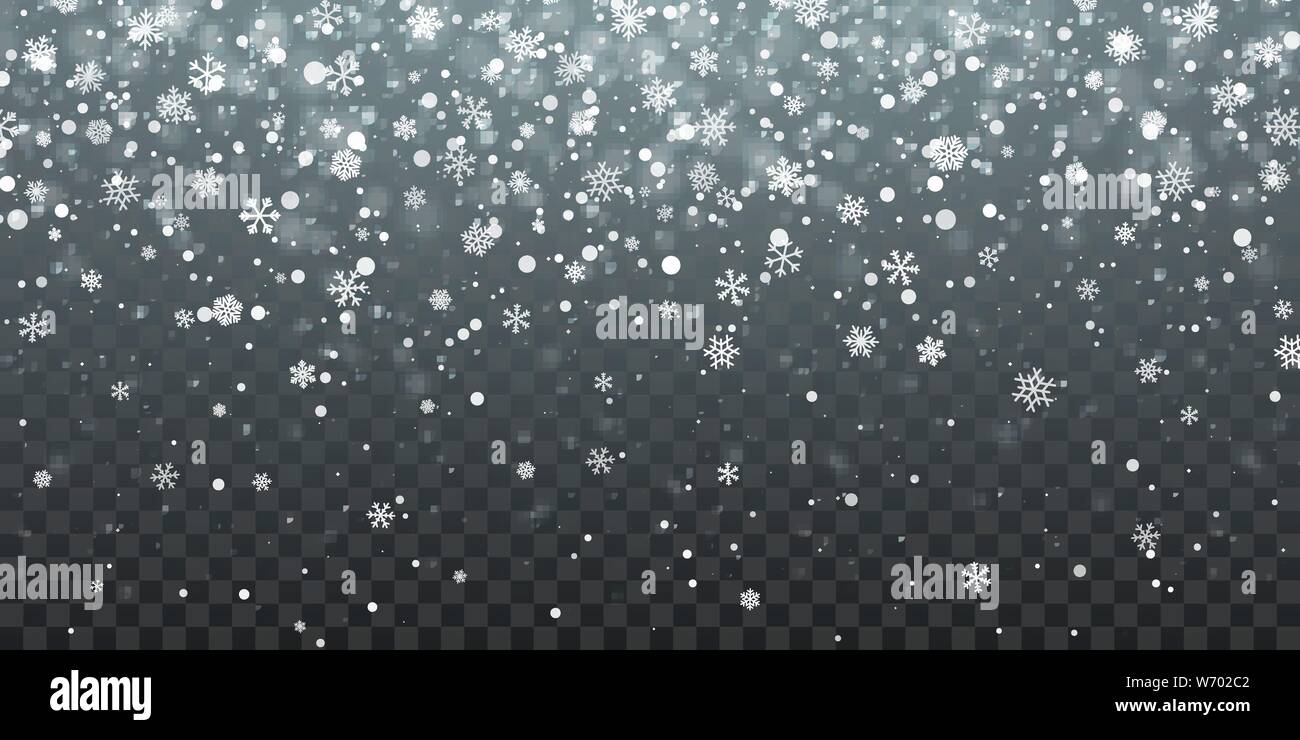 Christmas snow. Falling snowflakes on blue background. Snowfall. Vector ...