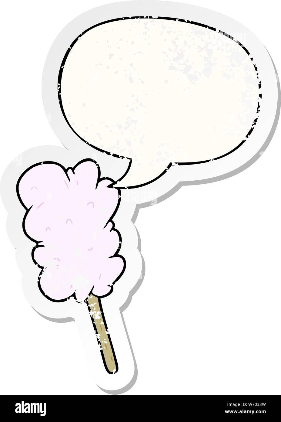 cartoon candy floss on stick with speech bubble distressed distressed