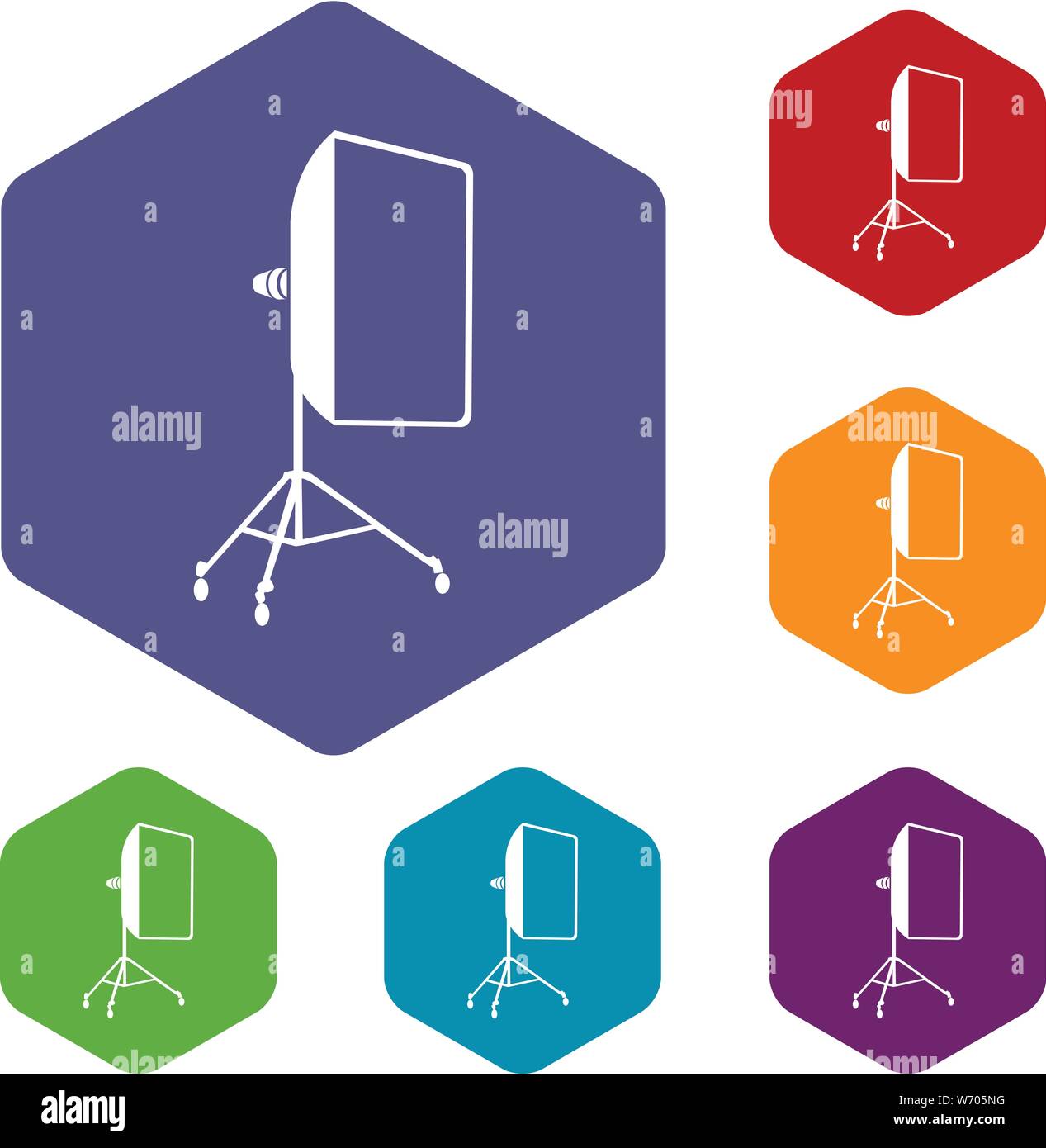 Studio light bulb in softbox icon, simple style Stock Vector