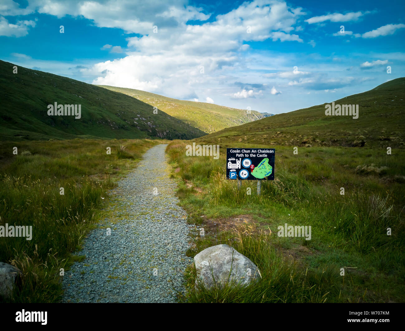 GLENVEAG / IRELAND - AUGUST 02 2019 : This path is leading to the Castle and Loch in Glenveagh National Park, County Donegal Stock Photo