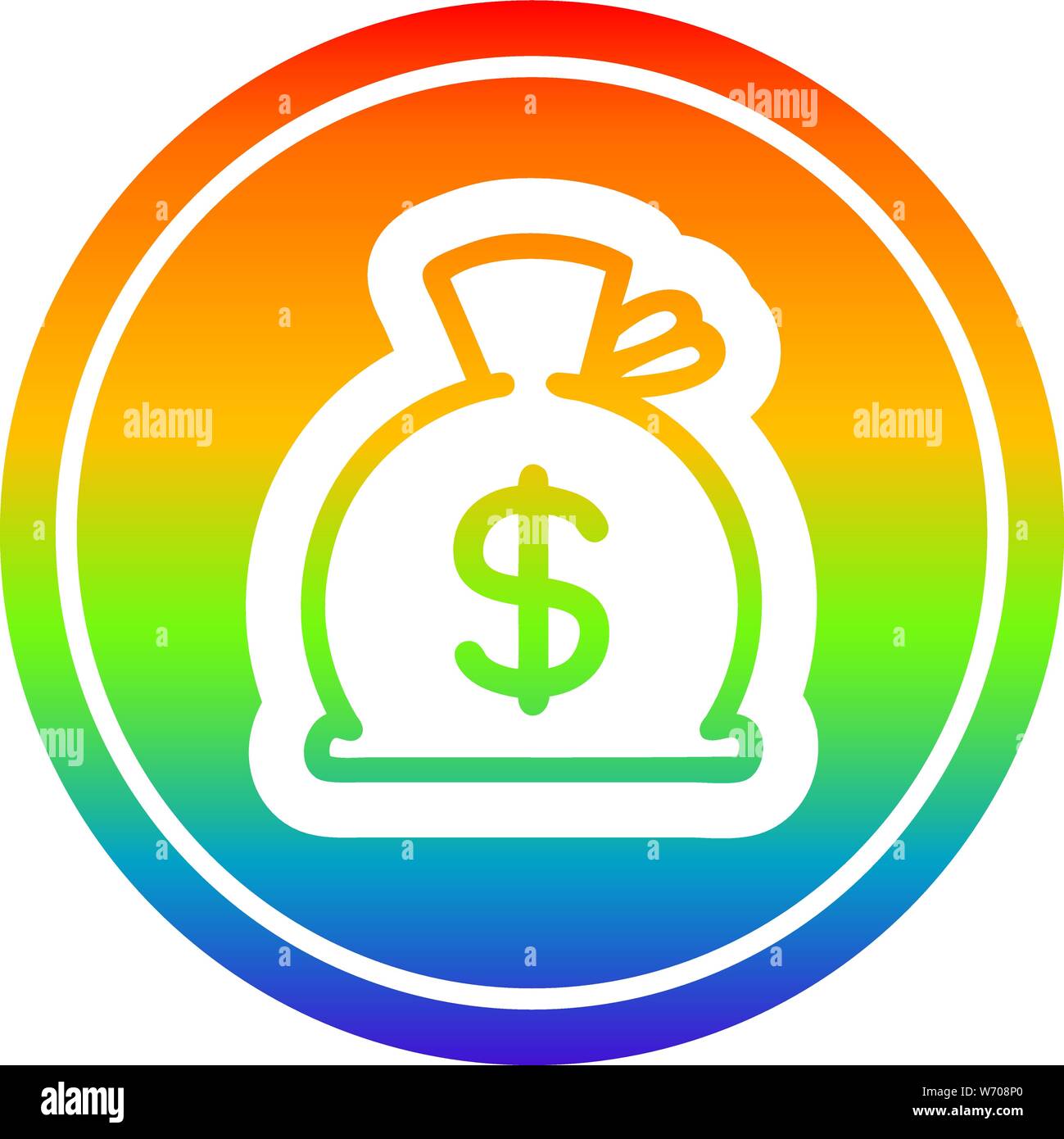 sack of money circular icon with rainbow gradient finish Stock Vector