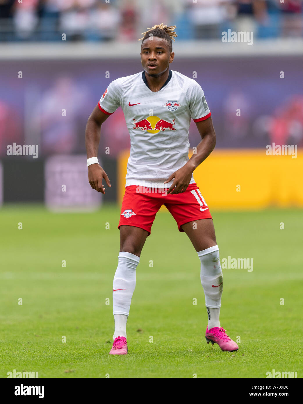 Leipzig, Germany. 03rd Aug, 2019. Soccer: Test match, RB Leipzig - Aston  Villa, in the Red Bull Arena in Leipzig. Christopher Nkunku from Leipzig.  Credit: Robert Michael/dpa-Zentralbild/dpa/Alamy Live News Stock Photo -