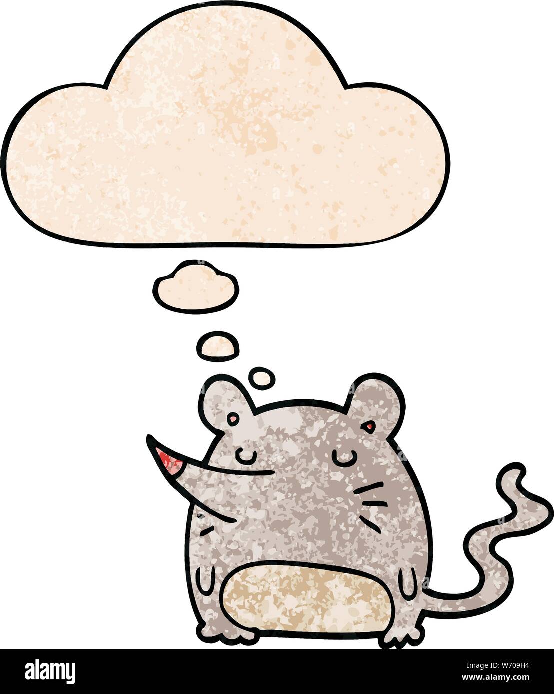 cartoon mouse with thought bubble in grunge texture style Stock Vector