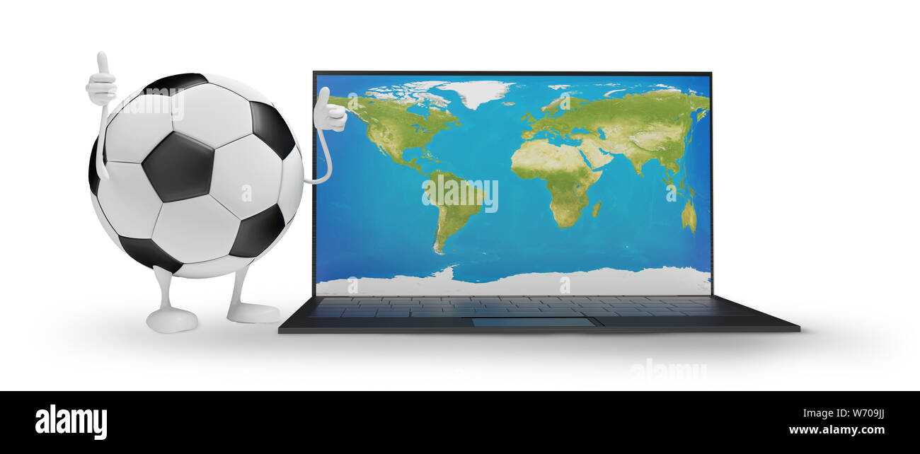 computer isolated soccer ball character and world map. elements of this ...