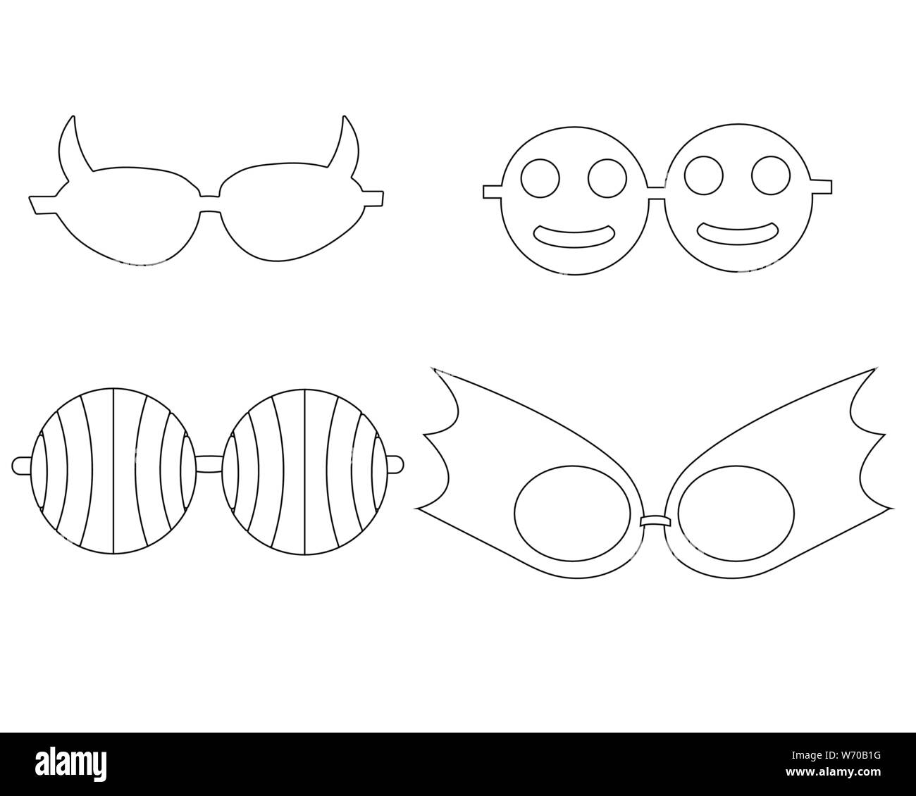 Set of funny glasses for halloween party. Isolated stock vector illustration Stock Vector