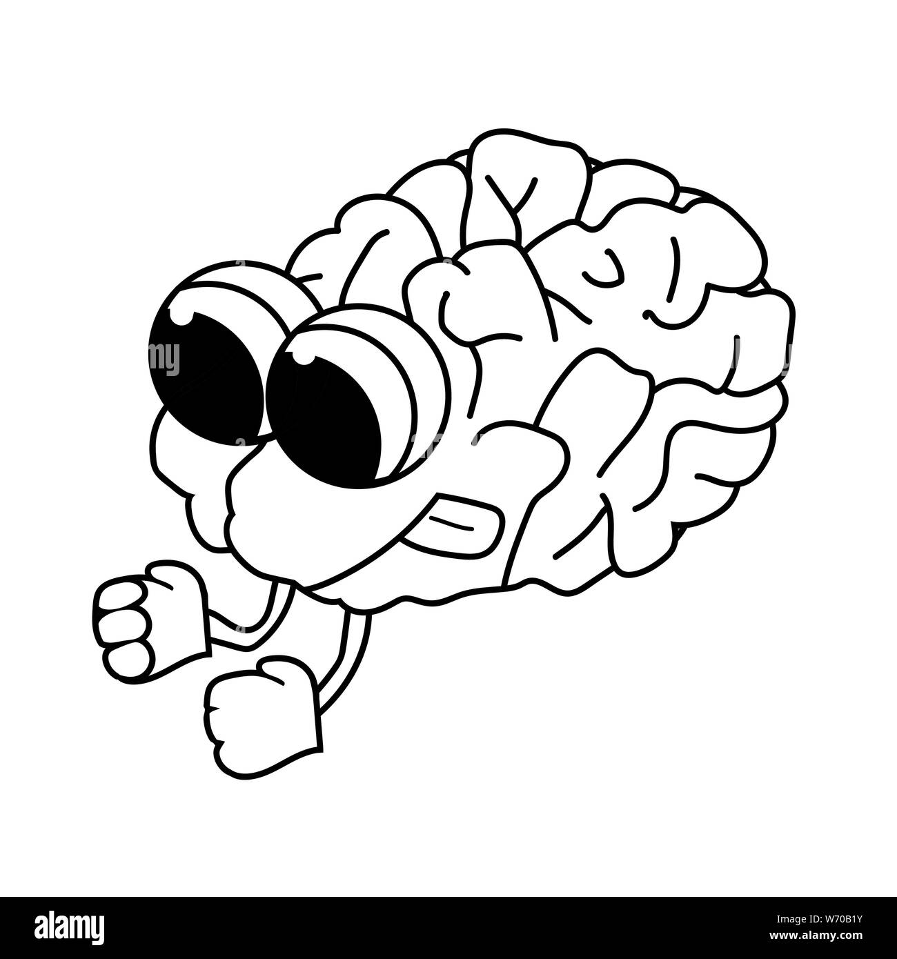 cute purposeful cartoon brain. Isolated outline stock vector illustration Stock Vector