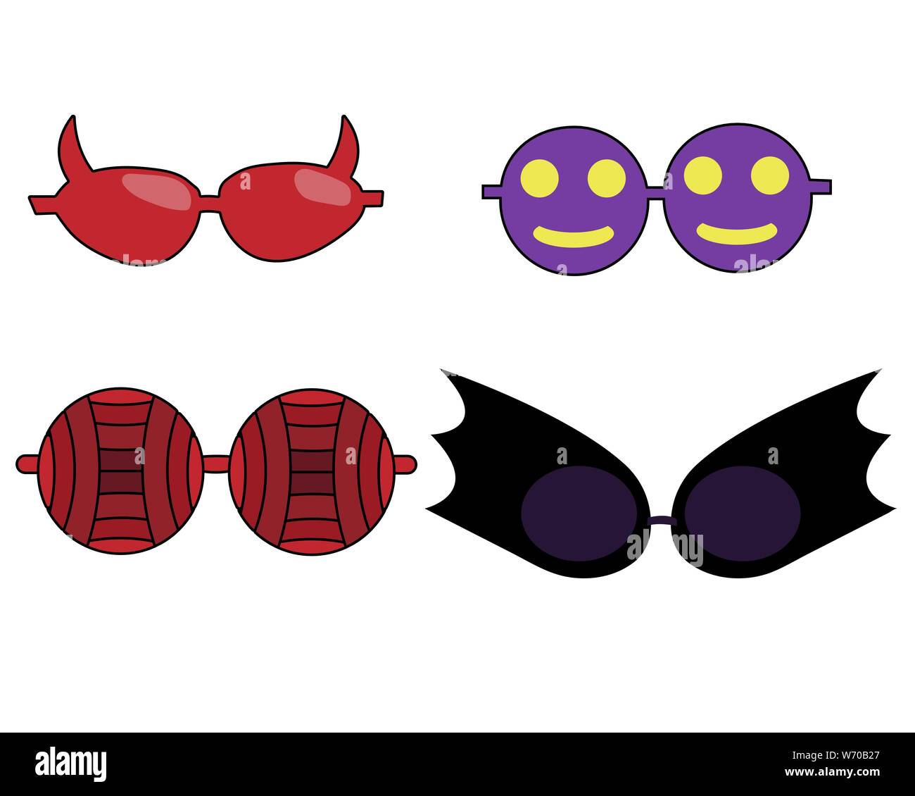 Set of funny glasses for halloween party. Isolated outline stock vector illustration Stock Vector