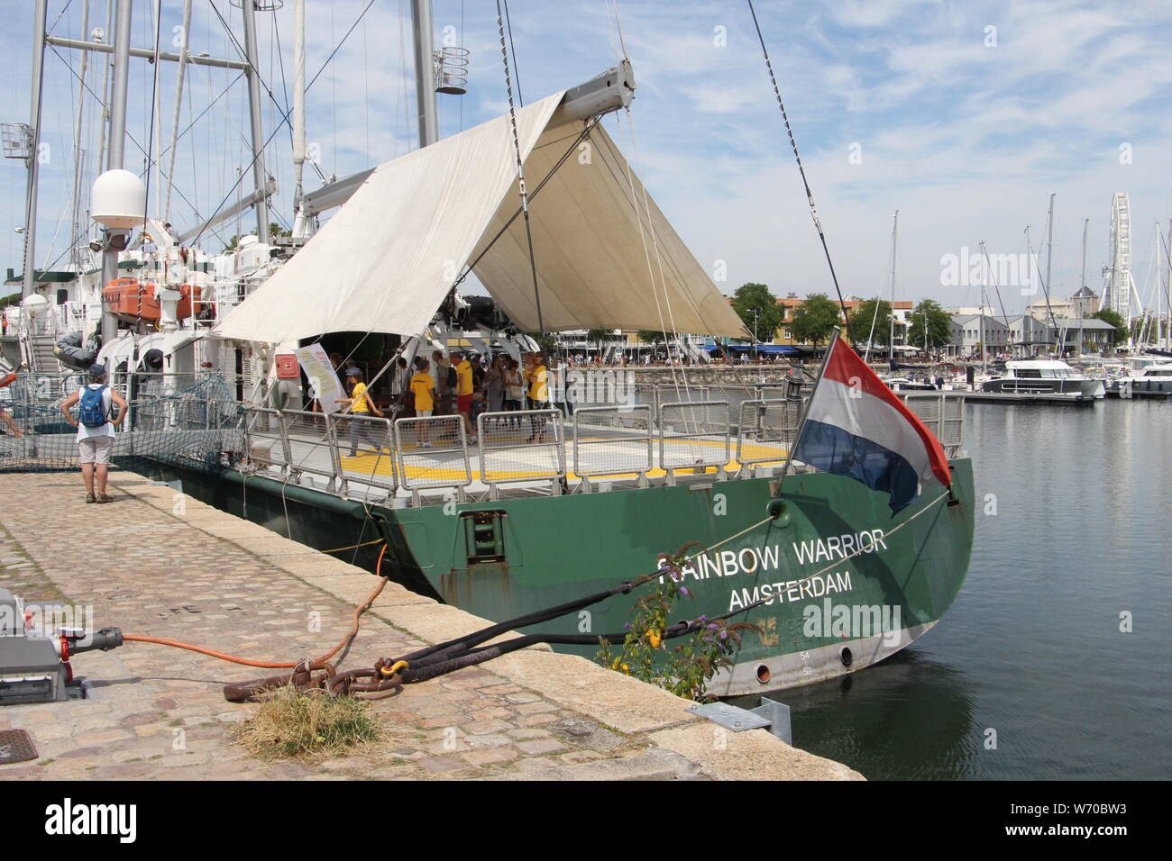 Rainbow Warrior III Greenpeace 's flagship  chose La Rochelle as one of its two scales on the Atlantic Coast :To: save  Planet  from global Warning Stock Photo