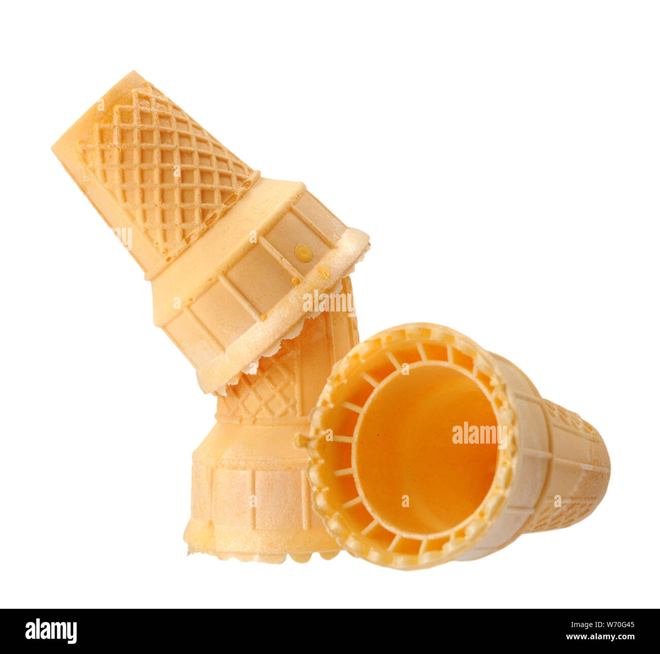 three waffle cones isolated on white Stock Photo