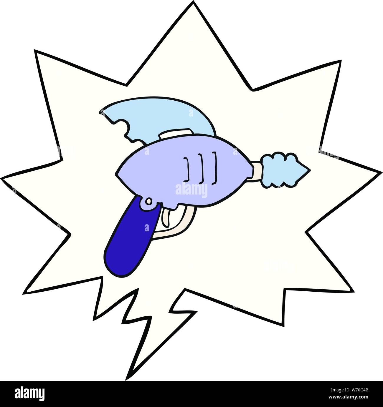 cartoon ray gun with speech bubble Stock Vector