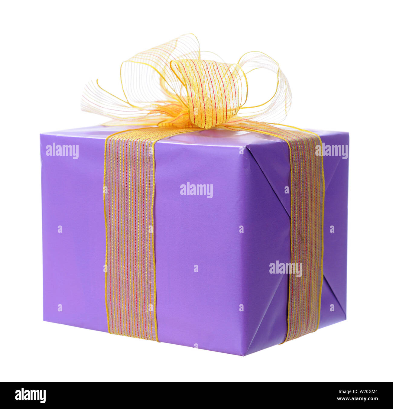 A single purple Holiday gift box isolated on white Stock Photo