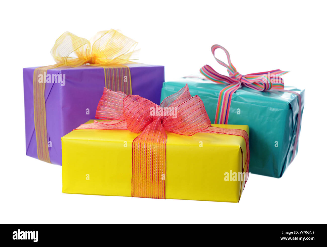 Holiday gift boxes  isolated on white Stock Photo