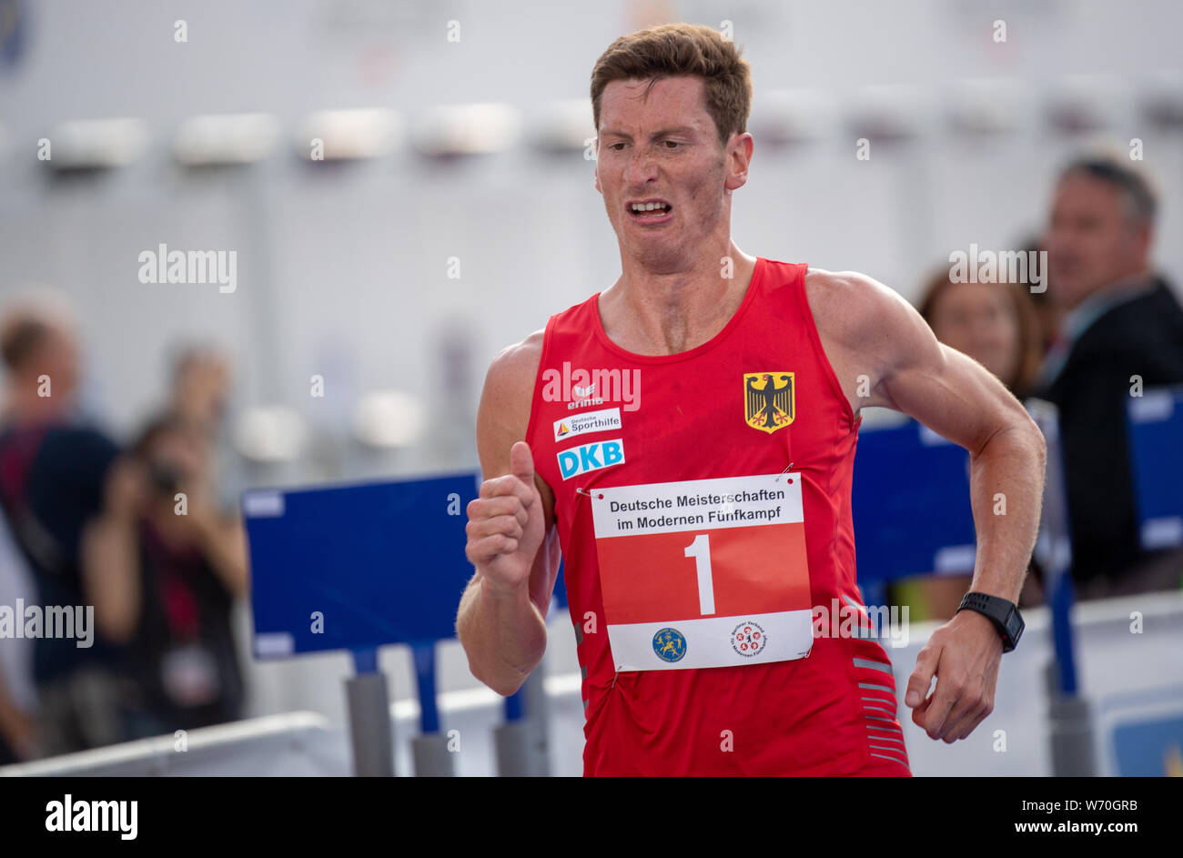 Berlin, Germany. 03rd Aug, 2019. Modern pentathlon: German Championship, Laser  Run, Olympic Place. Alexander Nobis on the run. Credit: Monika  Skolimowska/dpa-Zentralbild/dpa/Alamy Live News Stock Photo - Alamy