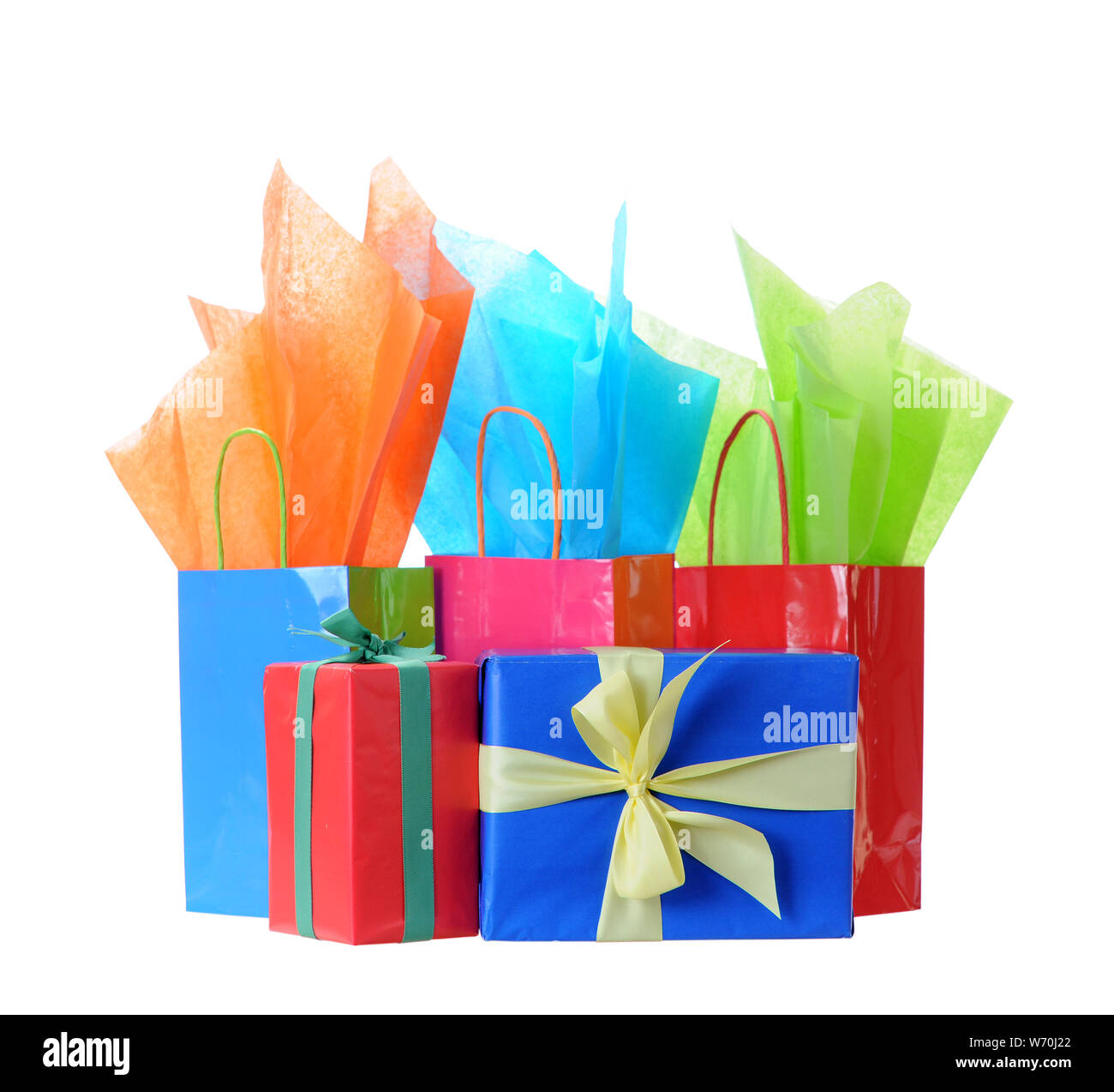 Colorful Isolated Gift Bags With Tissue Paper Stock Photo - Download Image  Now - Tissue Paper, Gift Bag, Gift - iStock