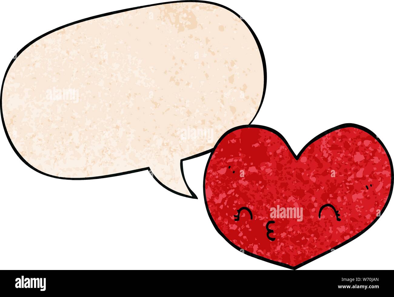 cartoon love heart with speech bubble in retro texture style Stock ...
