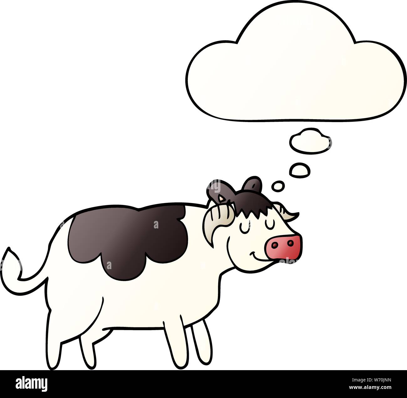 cartoon cow with thought bubble in smooth gradient style Stock Vector
