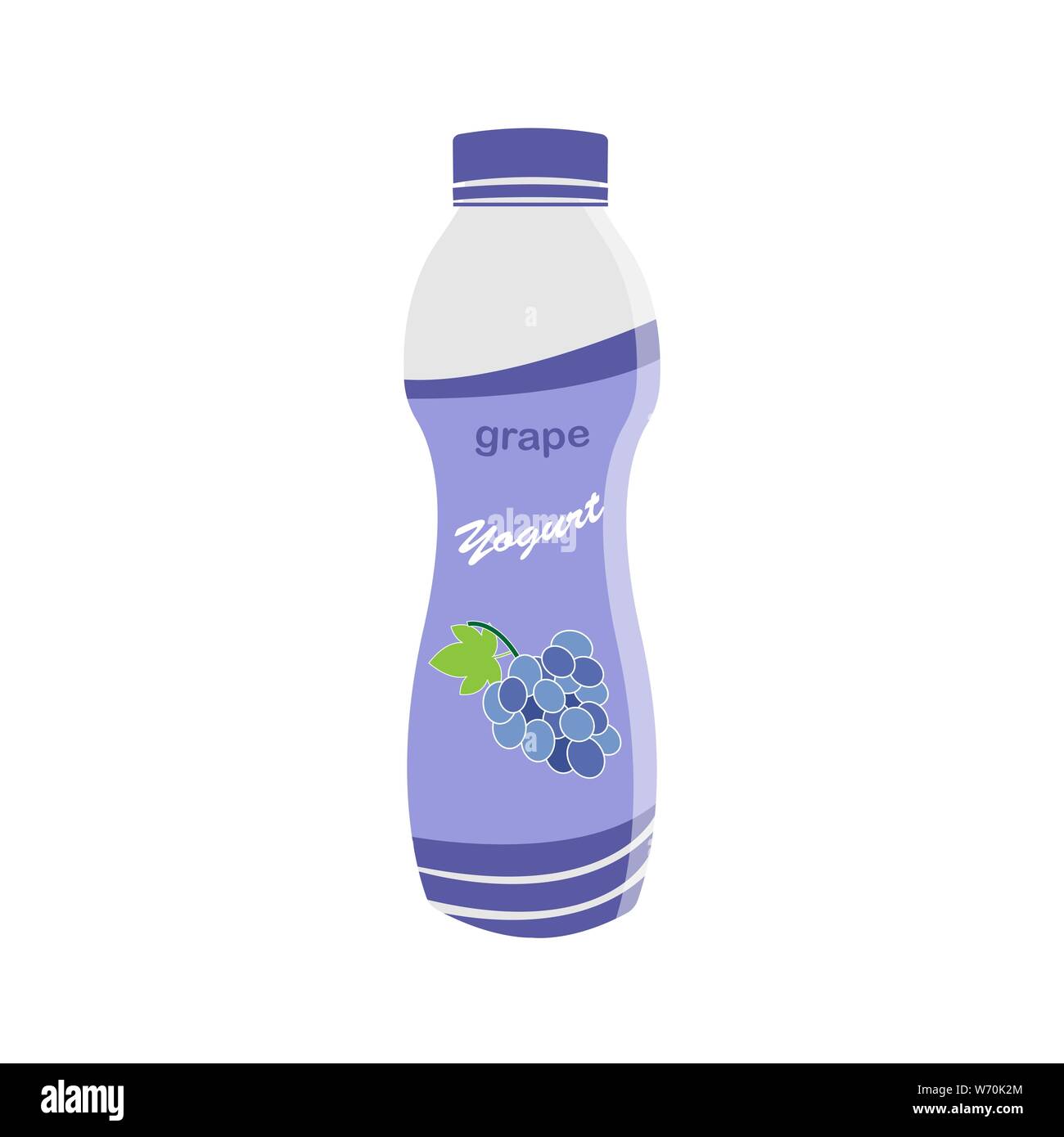 Packing yogurt with a teaspoon. Grape flavored yogurt. Vector illustration Stock Vector