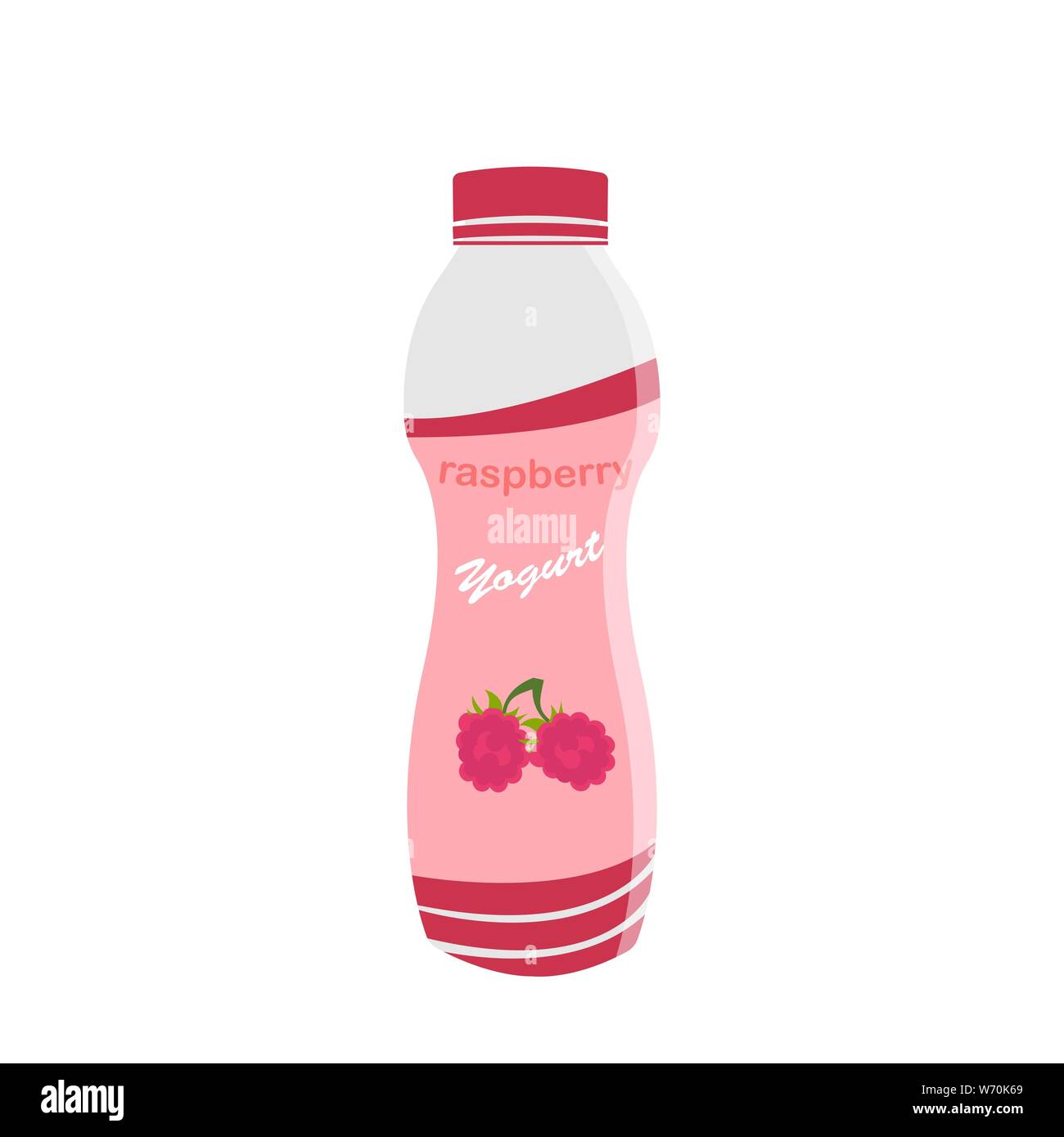 Packing yogurt with a teaspoon. Yogurt with raspberry flavor. Vector