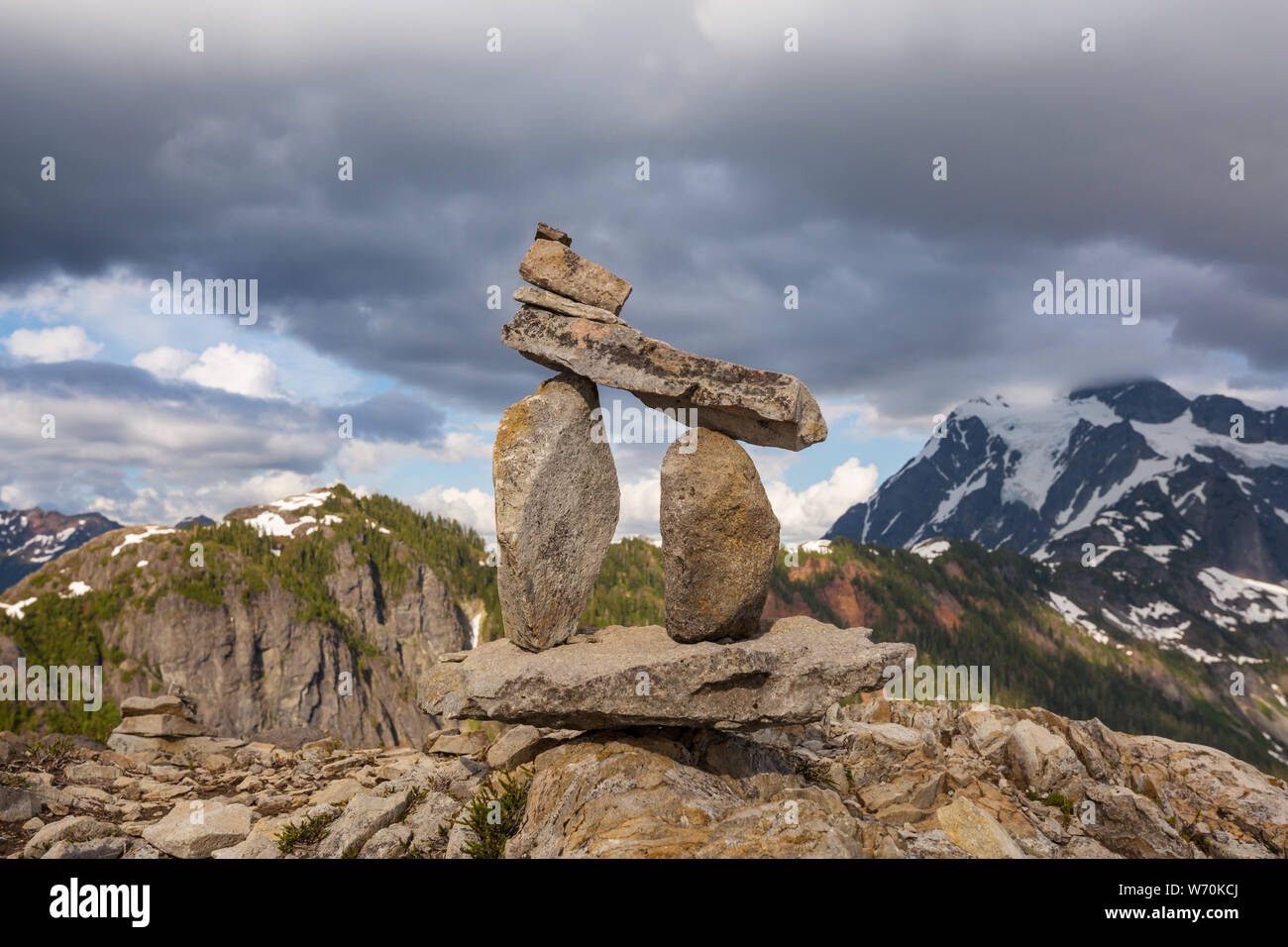 Stack of rocks called a cairn in high mountains Stock Photo Alamy