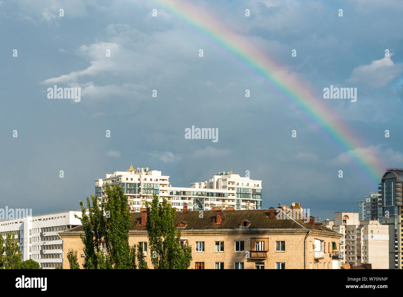 Beautiful rainbow after a thunderstorm in the city of Kiev Stock Photo ...