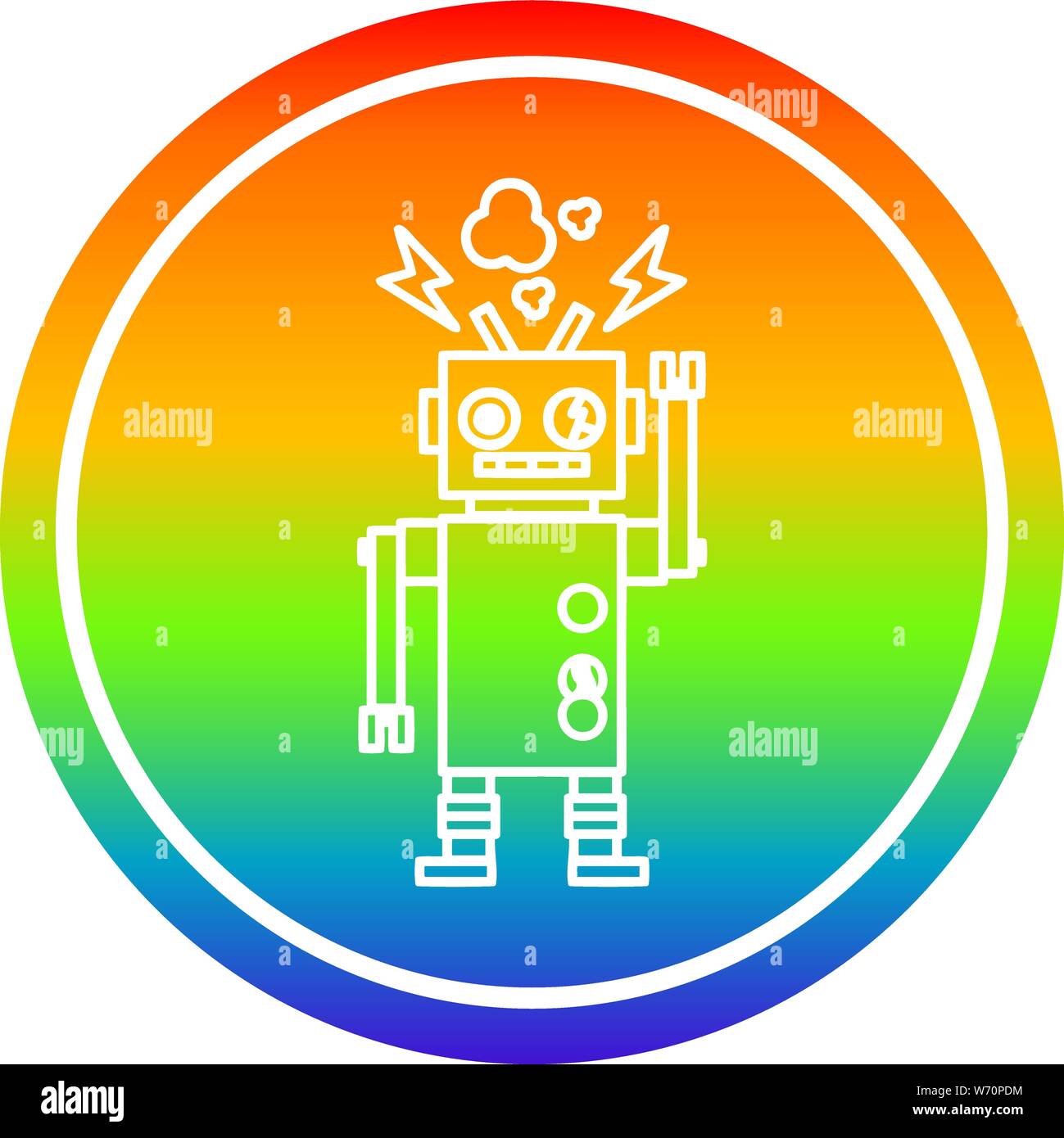 malfunctioning robot circular icon with rainbow gradient finish Stock ...