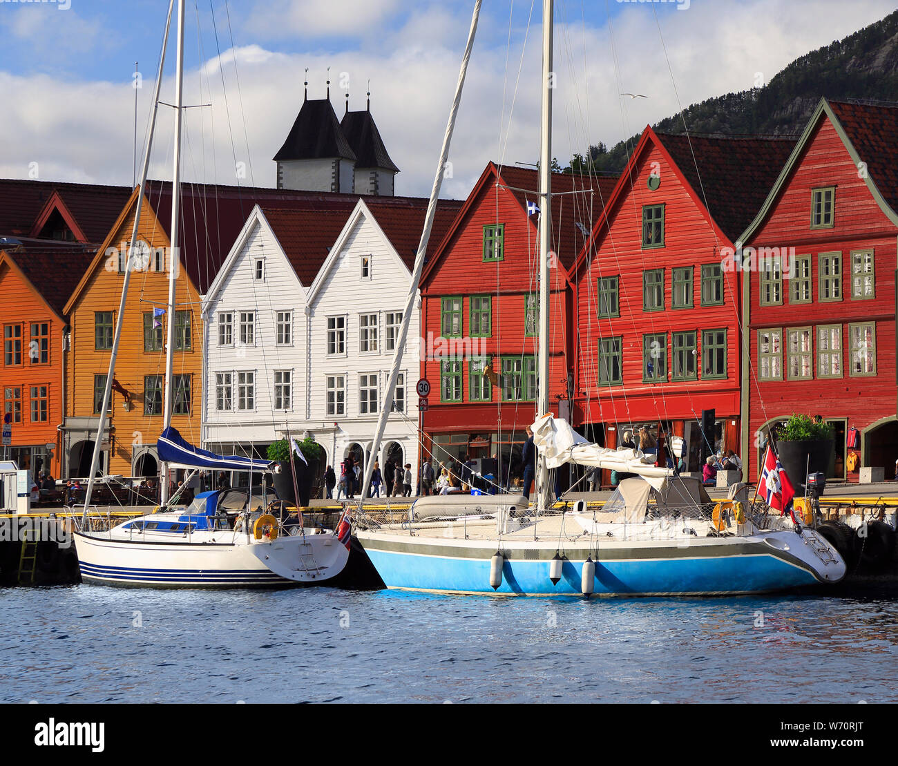 Colorful houses in Bergen, Norway. View of historical buildings in Bryggen- Hanseatic wharf in Bergen, Norway. UNESCO World Heritage Site Stock Photo