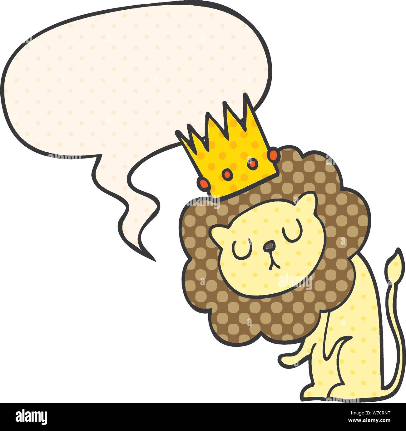 cartoon lion with crown with speech bubble in comic book style Stock ...