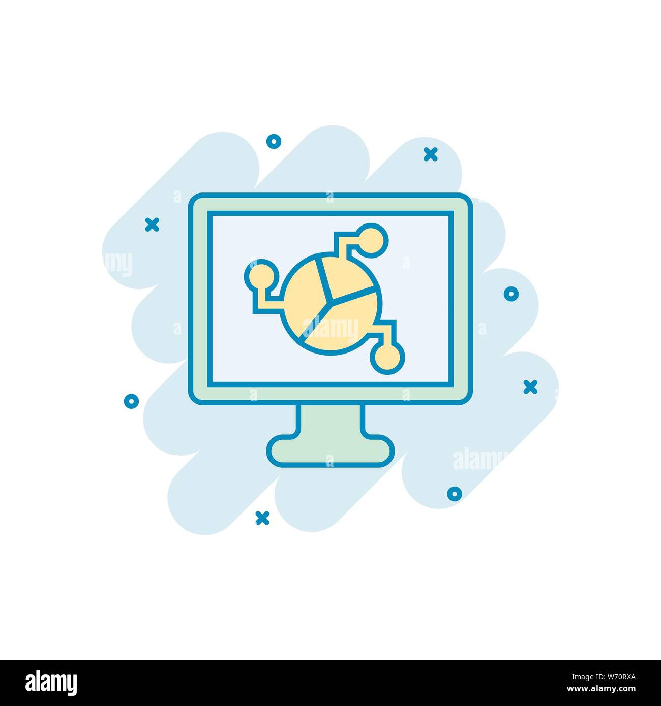 Analytic monitor icon in comic style. Diagram vector cartoon ...