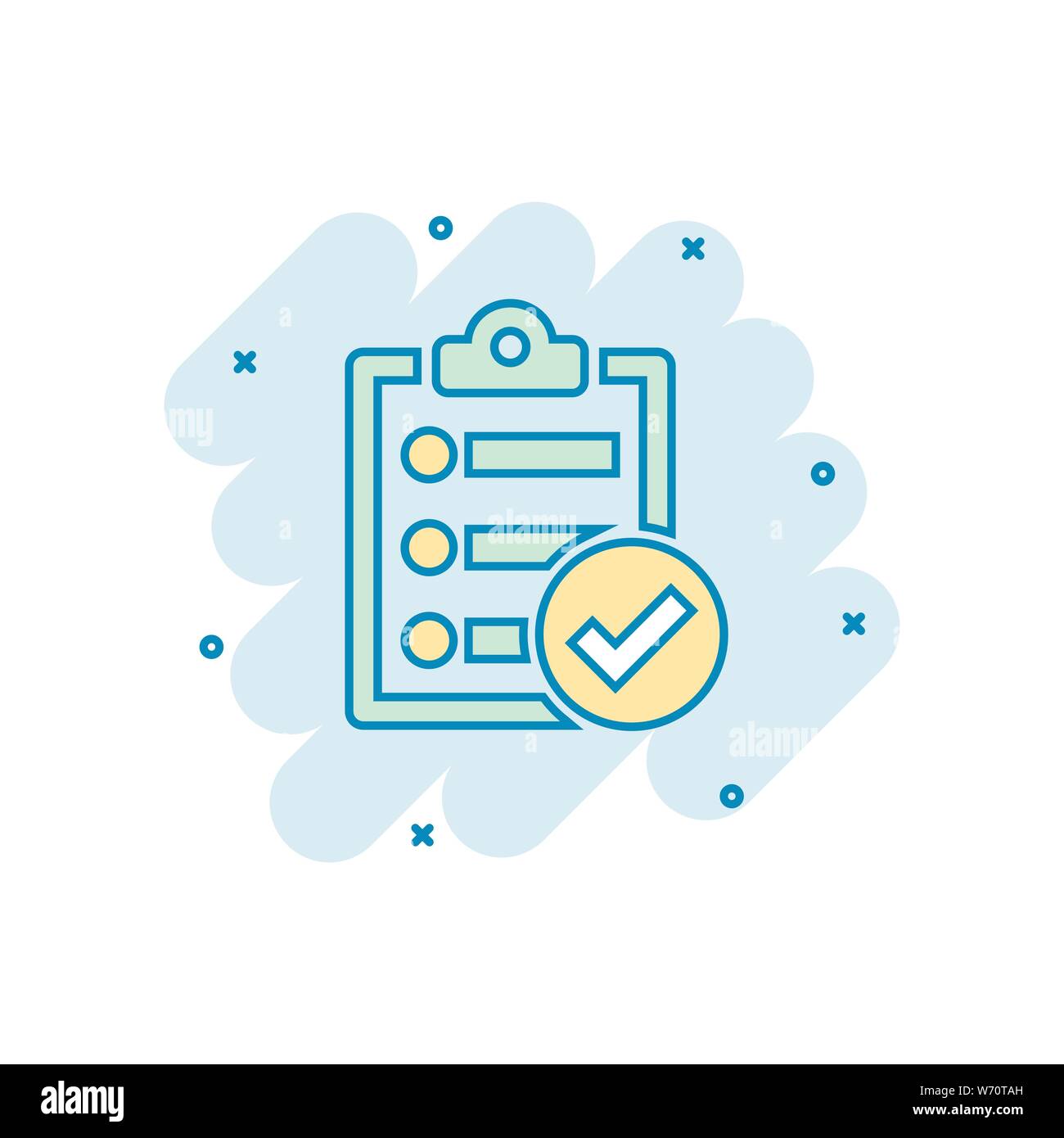 Checklist document sign icon in comic style. Survey vector cartoon ...