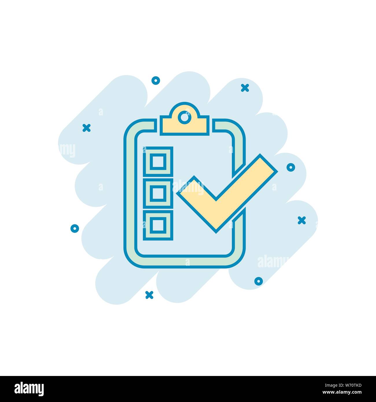 Checklist document sign icon in comic style. Survey vector cartoon ...