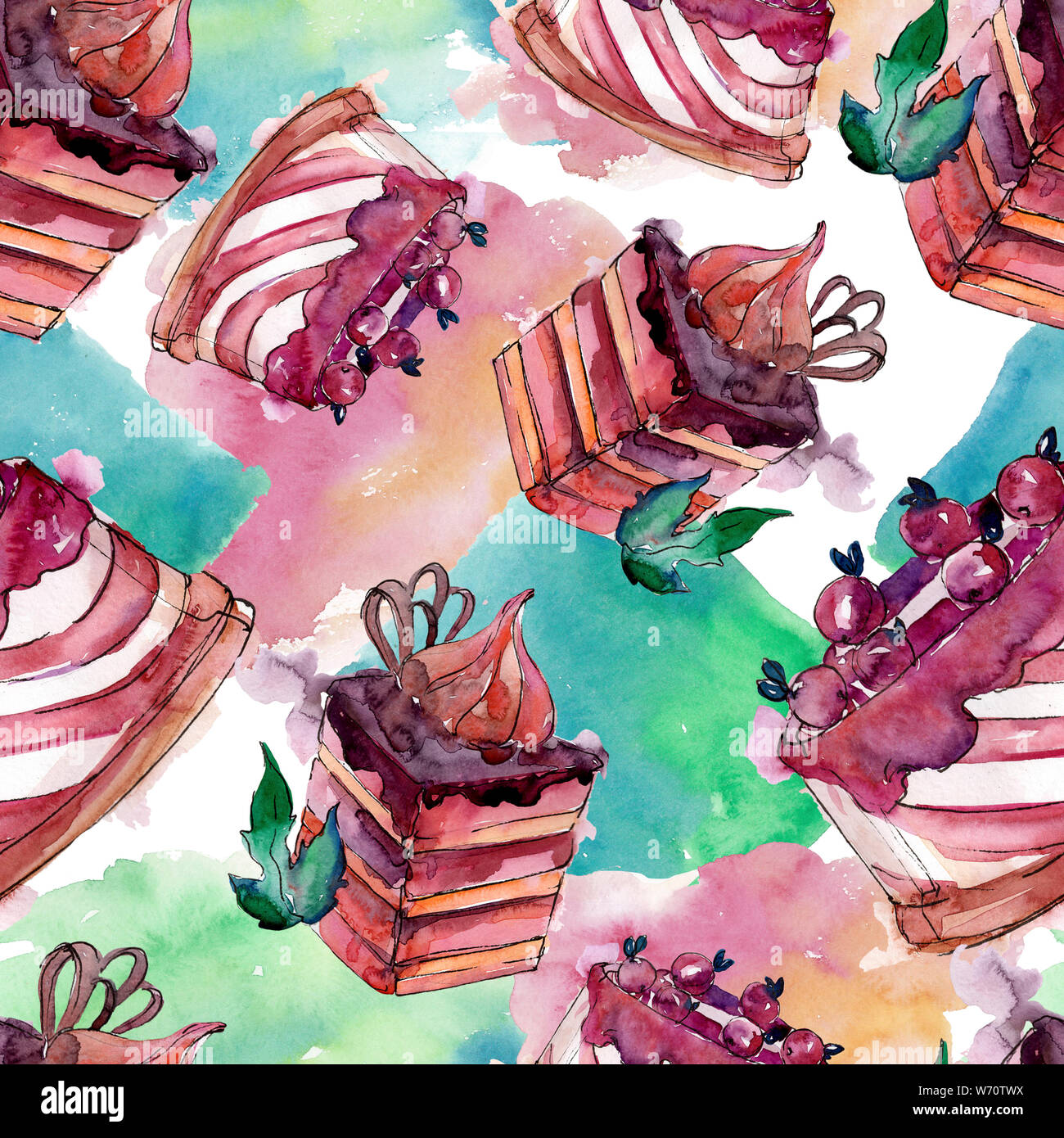 Tasty cake and dessert in a watercolor style. Watercolour illustration ...