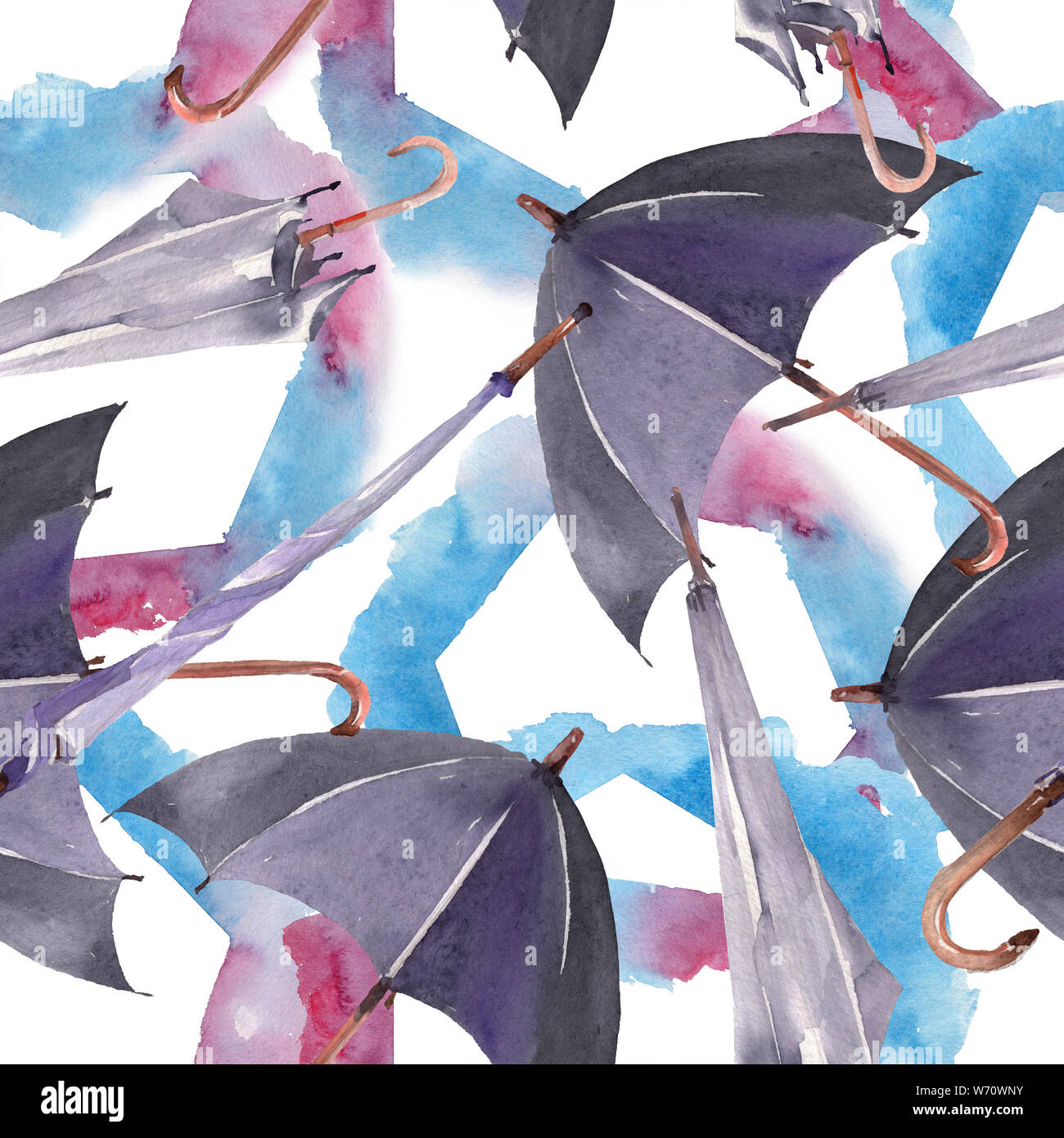 Black Walking Umbrella With Watercolor Background Illustration