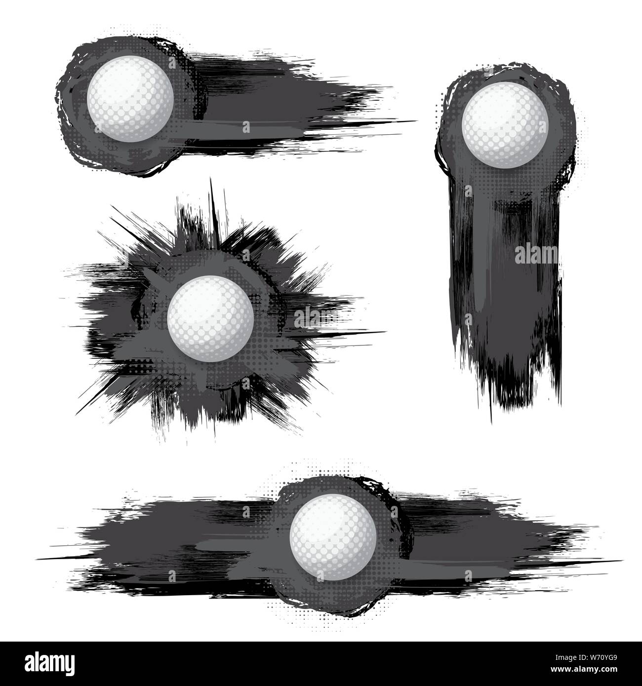 White golf balls with different black grunge frames Stock Vector